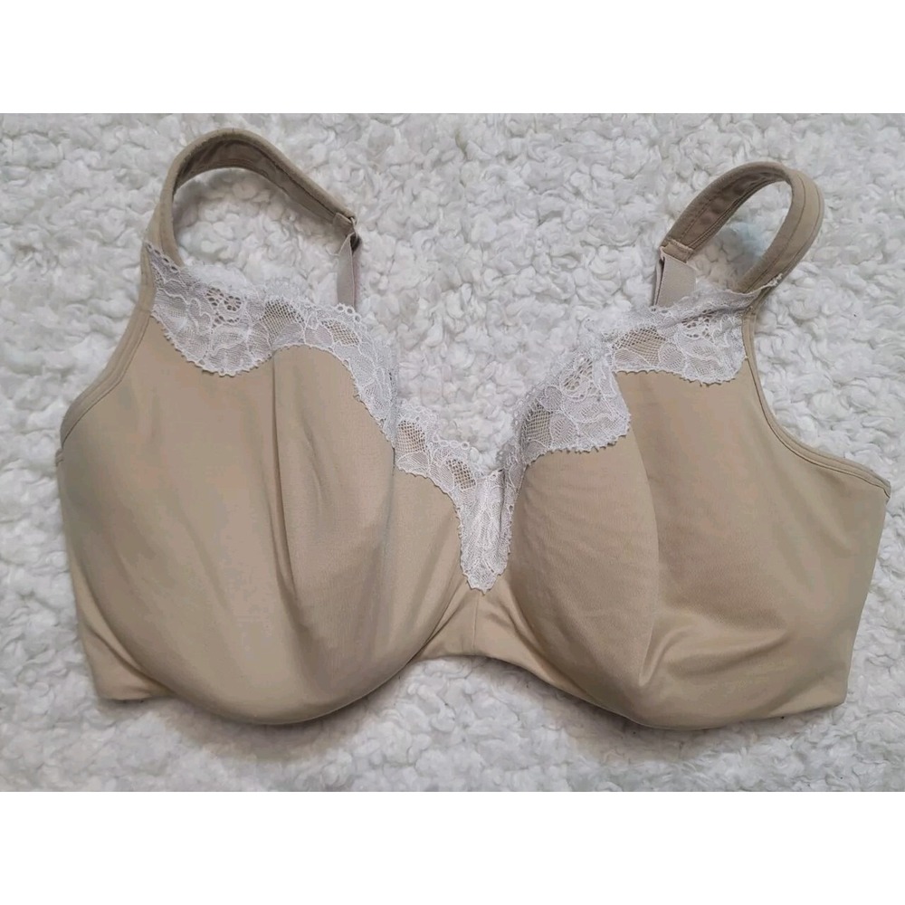 Cacique Bra Lined Full Coverage 42 F Underwire Beige Lace